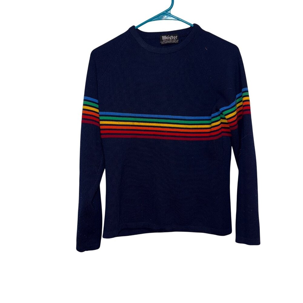 Meister Navy Rainbow Stripe Long Sleeve Sweater Size Large